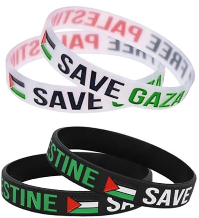 Verazquy Lot de 4 bracelets Palestine « Save Gaza Free Palestine » - Favorise la sensibilisation à la paix - Bracelet élastique en silicone - Design élégant