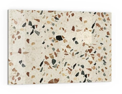 DEQORI Küchenrückwand Glas | Motiv Bunter Terrazzo-Stil | 60x40 cm cm | Bad- oder Herd-Rückwand | Herdblende Spritzschutz für Küche & Badezimmer | moderne Deko für Fliesenspiegel