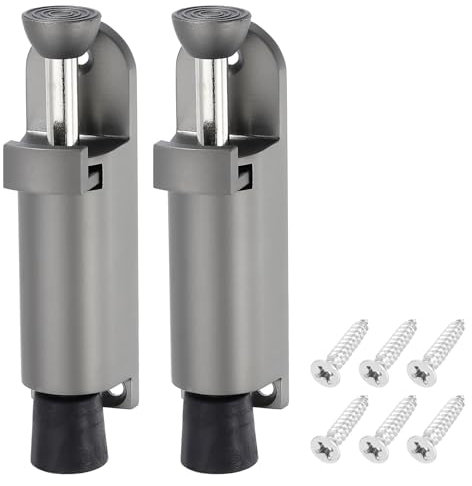 sourcing map 2 Pack Kickdown Door Stop, Spring Loaded Telescopic Door Stopper, Adjustable Door Locks Holder for Distance from The Ground 25mm/0.98, Gray