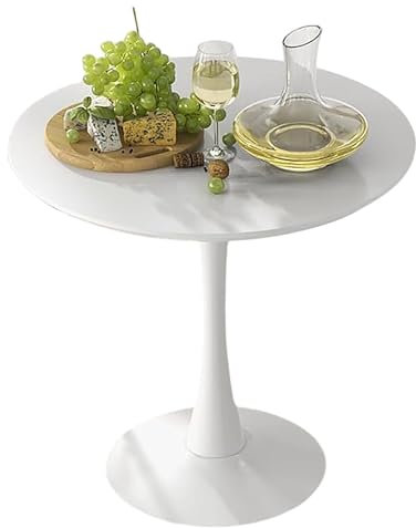 Runder Esstisch, 80 cm Tulpentisch mit MDF-Platte und Stahlsockel, Kleiner Säulentisch für Esszimmer, Küche, Wohnzimmer, Bistrotisch, Küchentisch mit 260 Pfund Kapazität, Weiß