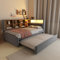 Tagesbett Schlafsofa 90x200 cm, Polsterbett Multifunktionsbett mit Ausziehbarem Bett 90x190 cm&USB-Steckdose&LED Leuchten& Mehreren Ablagefächern, Einzelbett mit Lattenrost, Ohne Matratze, Dunkelgrau