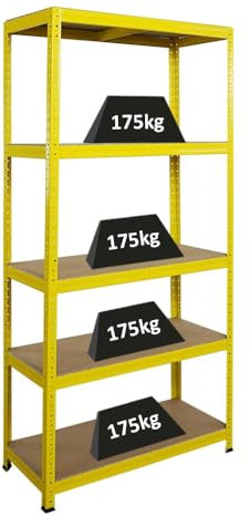 Berlinlodge Wohnregal Yellow BEE, HxBxT 180x90x40cm, Fachlast 175kg, 5 Ebenen, Gelb, Bücherregal, Standregal, Büroregal für Wohnzimmer, Schlafzimmer, Arbeitszimmer