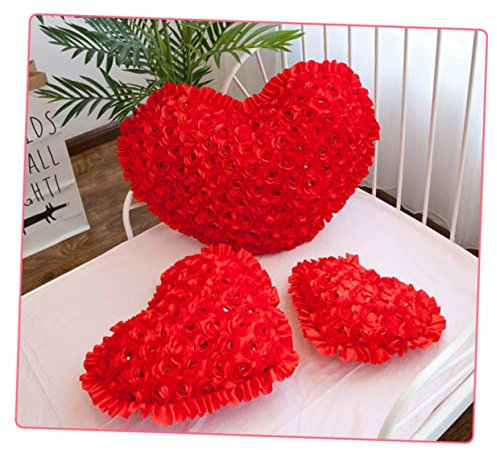 Alipis Plüsch Rückenkissen Herzform mit Rosenmotiv Valentinstagsgeschenk Hochwertiges Dekokissen für Sofa Wohnzimmer und Büro Rot