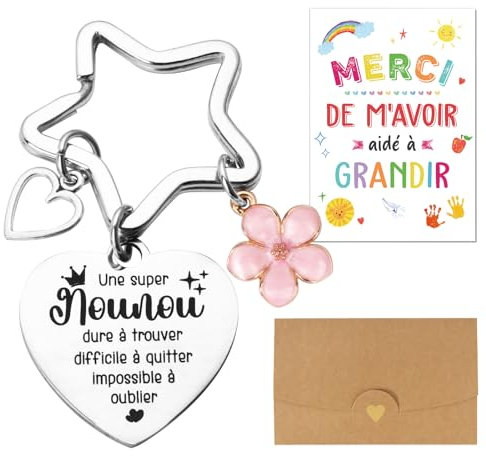 BOFUNX Porte clé Nounou Keychain Super Nounou Avec Enveloppe Cadeau pour Nounou Anniversaire Noel Fin d'année