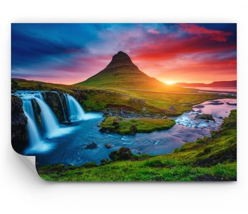 ARTTOR Fototapete Premium Sand - Sonnenuntergang Wasserfall Island Vulkan - 200x140 cm - Fototapeten Tapeten Moderne Wand Dekoration XXL Wandtapete Schlafzimmer Wohnzimmer - WF2AA200x140-2963