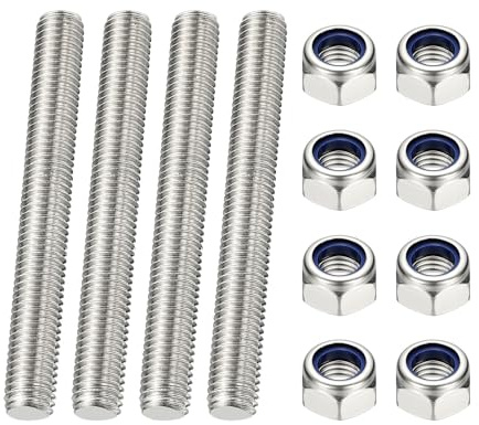 PATIKIL 4 Pcs Fully Threaded Rod, M10 x 100mm 304 Stainless Steel Right Hand Long Thread Bar Studs with Nuts for Pipes Clamps Hangers U-Bolts