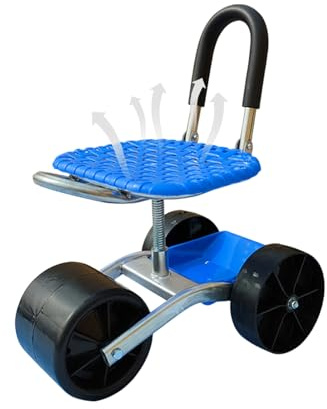 Ghjkldha Garden Cart with Seat, Adjustable Height Rolling Stool, 360 Degree Rotating Chair, 18.5 inches Heavy Duty Wheeled Seat for Lawn Care, Garage Work, Outdoor Camping, Planting, and Weeding