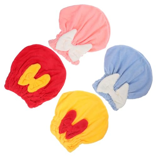 TOBBOMEY 4 Stück Saugfähige Mikrofaser Haarturban mit Großem Schleifen-Design Schnell Trocknende Dicke Haar-trockenhaube für Damen und Schützende Haarpflege nach Dusche und Sport