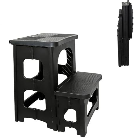 Folding Step Stool 2 Step Ladder,Bedside Step Stool,Holds Up to 136kg/299lb | Non-Slip,Portable Assistance Step Up Stool,for Adults & Kids,for Kitchen,Sink,Bathroom Stool,High Shelves,(Black,36x32x42cm)