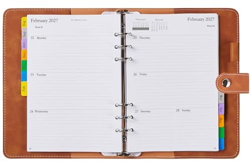 Kalender 2026 2027 A5 Nachfüllbar, Terminplaner/Wochenplaner Ringbuch mit Tabs, Notizen Kontakt, Softcover Buchkalender 1 Woche 2 Seiten Planer Organizer mit Tasche, Stiftschlaufe, Aug.2026-Jul.2027