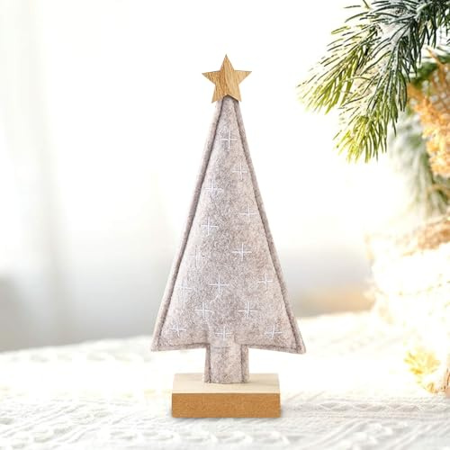 Vartegas Holzdeko Weihnachten 3 x Hölzerner Weihnachtsbaum mit Plüsch Glänzende Weihnachtsdekoration zum Hinstellen Weihnachtsdekoration Tisch für Haus Rustikale Dekor Geschenk (D)