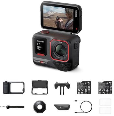 Insta360 Ace Pro 2 Pack Xplorer Creativo - Action cam 8K, doppia batteria | Videocamera impermeabile coprogettata con Leica, sensore 1/1.3, doppio chip IA, superba in bassa luce, editing IA per Vlog