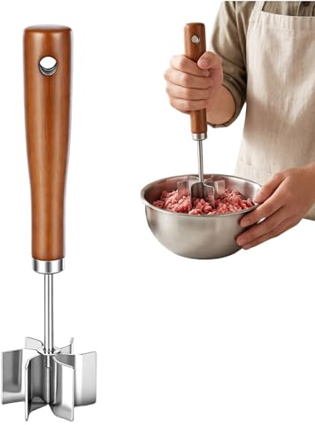 Goiern Trituradora De Carne De Acero Inoxidable con Mango De Madera, 1 Unidad De Molinillo Pesado con 6 Cuchillas Curvas, Herramienta Manual para Picar Carne En Cocina Co