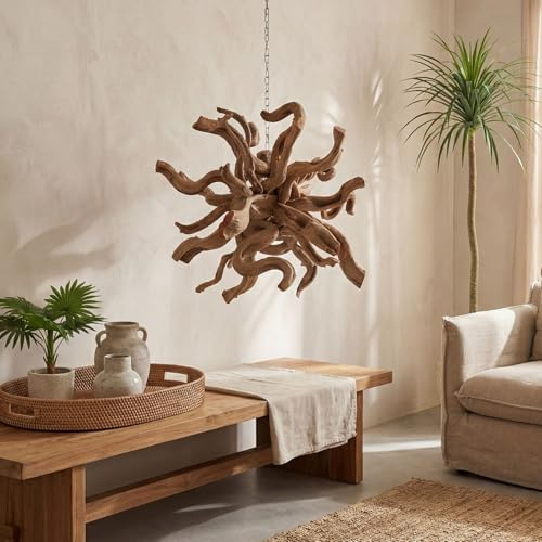 Licht-Erlebnisse Hängedekoration Wurzelholz Teak B: 40 cm Handarbeit Unikat aus BALI Deko-Hänger für Wohnzimmer Esszimmer Wintergarten