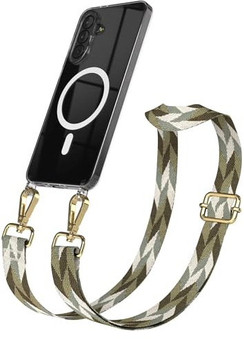 EAZY CASE Handykette - Verstellbares Taschenband kompatibel mit Galaxy A37, Schulterriemen, Handykordel mit Silikon Hülle, Qi Charging kompatibel, Umhängetasche, Grün Mix Gold