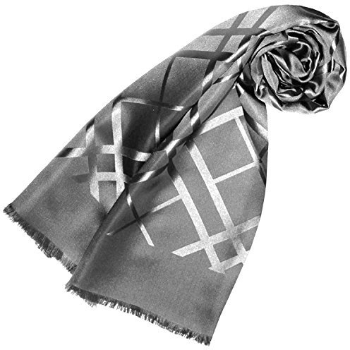 Lorenzo Cana Damen Schal aus 100% Seide aufwändig jacquard gewebt Damast Seidenschal Seidentuch Tuch grau silber 25 cm x 160 cm - 89211