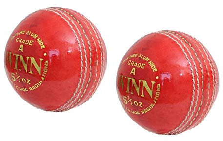CW Lot de 2 balles de cricket coupées en cuir rouge Winn 4 pièces pour les matchs de club et l'entraînement