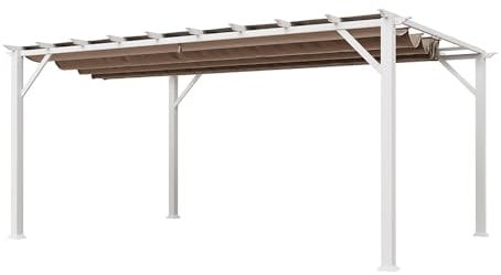 Paragon Outdoor Pergola Florenz 1116 | Aluminium Holzoptik Terrassenüberdachung zur Beschattung mit Faltdach | 350x505x236 cm weiß/Hellbraun
