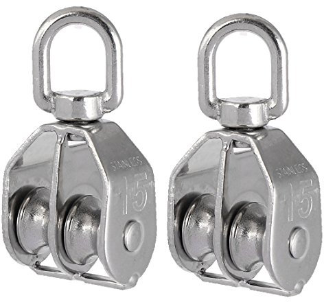 Aexit 2Stk. Schrank-Zubehör M15 304 Edelstahl Doppel-Scheibe Gelenkkopf Scharniere Blockseilrolle Umlenkrolle