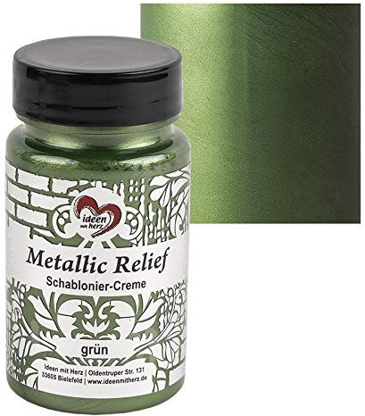 Ideen mit Herz Schablonier-Creme Metallic Relief | feine Strukturpaste | Schablonierfarbe | Schablonierpaste | 90 ml | auf Wasserbasis (grün)