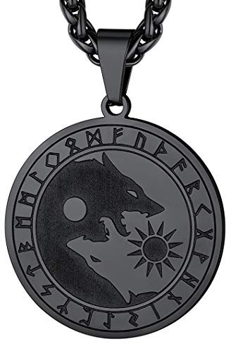 Richsteel schwarz Vikinger Wolfe Kette Sonne Mond Wolf Kopf Anhänger für damen herren