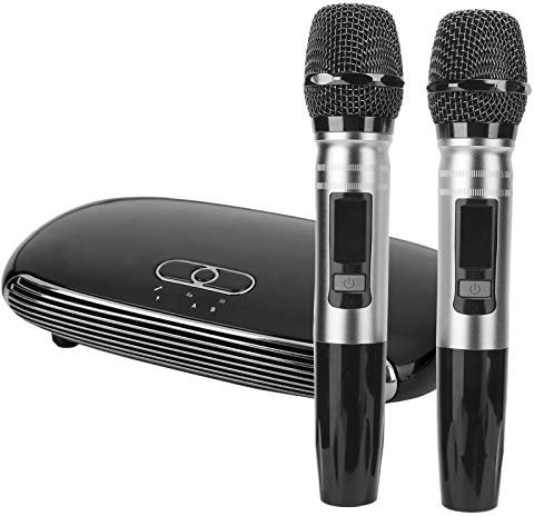 Dilwe K8 Karaoke-Maschine, 2 kabellose Karaoke-Mikrofone, tragbarer Karaoke-Lautsprecher, Bluetooth-Soundkartenmikrofon Karaoke-Maschine PA-System für Kinder, Erwachsene(Schwarz)