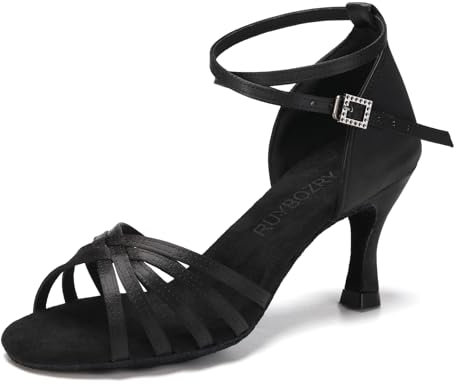 RUYBOZRY Scarpe da Ballo Latino Americano Donna in Raso Scarpe Ballo Salsa da Sala Modello-802QB,Tacco-7cm,Nero,EU 40