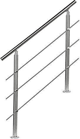 EINFEBEN Barandilla de acero inoxidable de 120 cm con 3 travesaños, diámetro de 42 mm, barandilla para balcones y jardines en interior y exterior