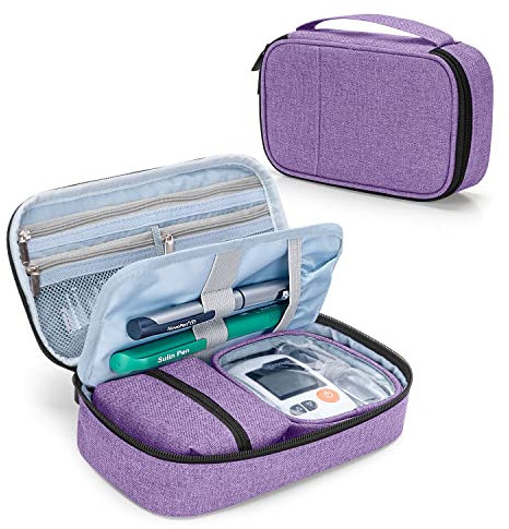 CURMIO Étui pour Fournitures Diabétiques telles Que Glucomètre, Oxymètre, Médicaments, Épipen ou d’Autres Articles pour Diabète,Violet (Sac Vide)