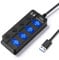 Hoppac Hub USB 3.0, 4 Puertos Divisor con interruptores Independientes, Adaptador para PC con luz LEd, Toma múltiple para la Transferencia rápida de Datos