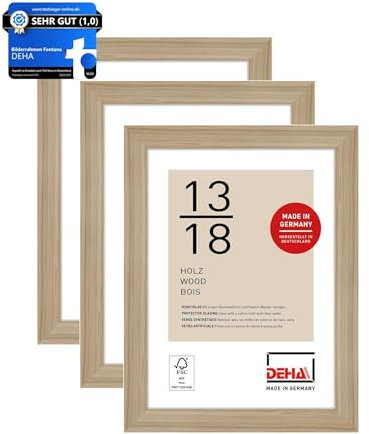 DEHA Design Bilderrahmen, 13 x 18 cm (3er Set), Holz, Eiche, Fotorahmen zum Auftstellen im Hoch- & Querformat, bruchsicheres Kunstglas, Fontana