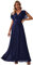 Ever-Pretty Damen Ballkleider Gürtel A-Linie Empire Kurze Ärmel V-Ausschnitt Chiffon Abendkleid Elegant Navy Blau 48EU