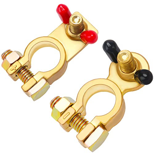 2 Pezzi Terminali Morsetti di Batteria, VooGenzek 12V/24V Connettori di Batteria con Dado ad Ala, Morsetti Positivi e Negativi, per Auto, Furgoni, Camion, Veicoli, Barche Marine