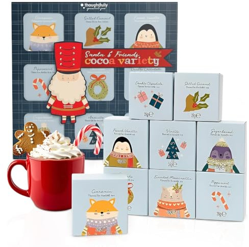 Topline Hot Chocolate Gift Set – Christmas-Themed Design 9-Assorted Flavors Hot Chocolate Box – Christmas Eve Stocking Fillers for Kids, Mum, Friends – Gift Box Hampers for Festive Gifting