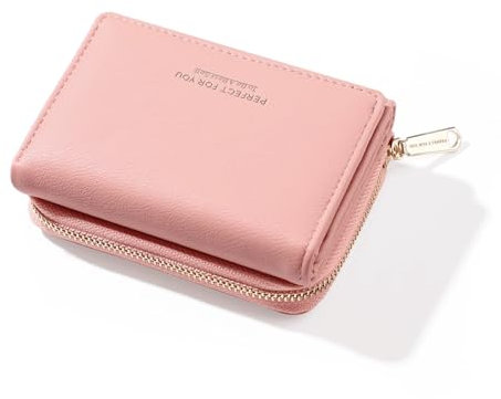 Geldbörse Damen klein, Geldbeutel Damen klein, kleines Portemonnaie Damen mit Große Kapazität, E roße Kapazität, Elegante und Süße Damen Geldbeutel mit Großes Münzfach 77-Rosa
