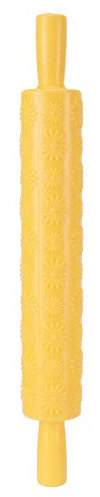 Mattarello Decorativo, Mattarello con Decorazioni in Rilievo Antiaderente, Rullo di Pasta da Forno Biscotti Biscotti Strumento di Decorazione per Fondente, Pasticceria, Glassa(Crisantemo Giallo)