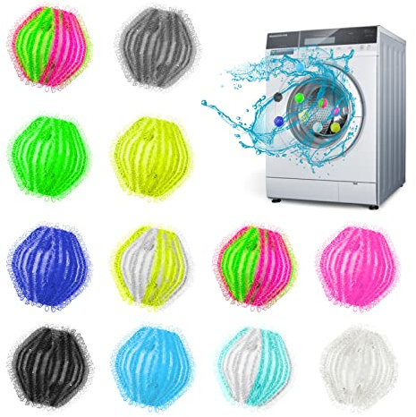 FuninCrea 12 Nylon-WaschBälle, Wiederverwendbare Waschmaschine Flusenfilter Anti-Wickeln Schwimmende Tierhaarentferner Waschmaschine Waschmaschinen Haustier Haar Fänger Kugeln für Wäsche (B)