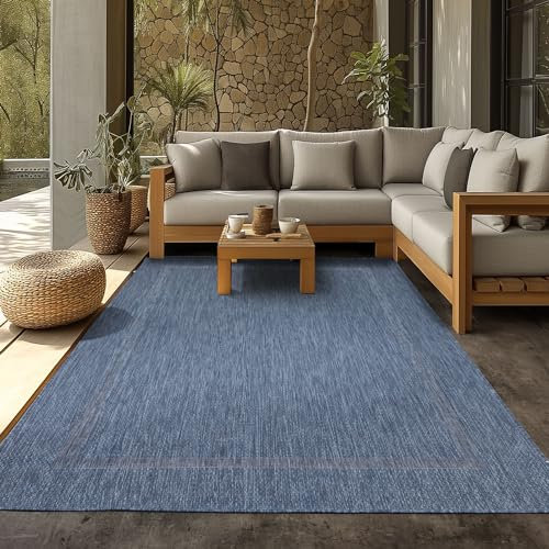 SIMPEX Outdoor Teppich, Unicolor - Einfarbig, Teppich Blau, 140 x 200 cm, Teppich modernen Stil, Küche, Balkon, Terrasse, Garten, Picknick