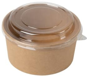 AC ALL CATERING Tazón desechable de Ensalada y Sopa marrón kraft Redondo 750 ml con tapa PET