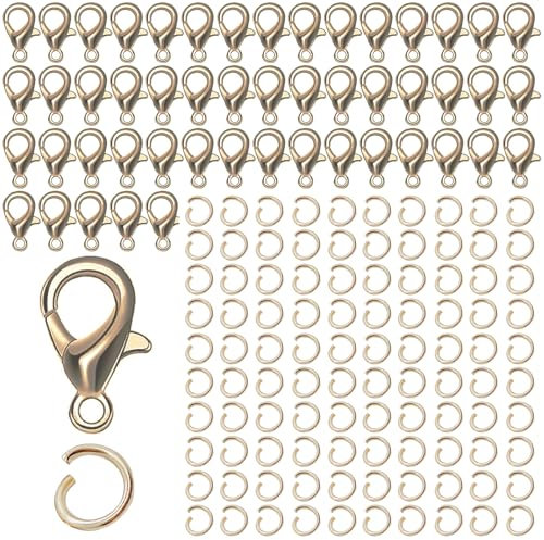 Enganches para pulseras,50pcs Cierres de Mosquetón+100pcs Anillos Abiertas de Salto,Cierres para pulseras,Cierre pulsera Collares,Cierres de Langosta,para DIY Fabricación Joyería(Bronce)