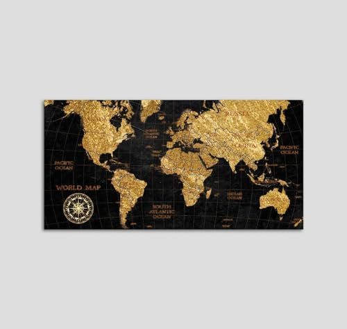 Alte Weltkarte mit Kompass - Braun & Gold Poster 200x100 Ohne Rahmen