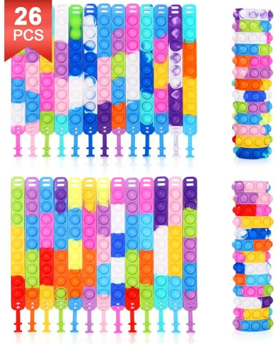 SOBEAU 26 pezzi Popit Bracciale Set, Pop up Bracciale, bolla Fidget Bracciale Giocattolo, Fidget Bracciale Regali di compleanno per bambini Adulti