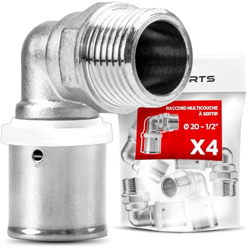 BOOPARTS – 4 Pièces – Coude Mâle à Sertir Ø20–1/2 (15/21) | Raccord Multicouche Contour TH | Raccord Plomberie Coudé Étanche pour Chauffage et Eau Sanitaire