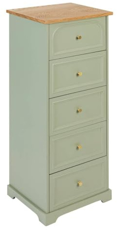 Atmosphera - Mohea Kommode mit 5 Schubladen, Celadongrün und Holz, B 45 x H 113 cm - Aufbewahrungsmöbel für Schlafzimmer, Wohnzimmer, Flur
