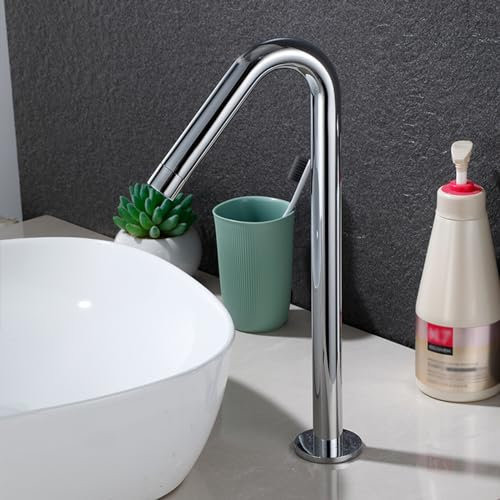 XJTNLB Mischbatterie Waschbecken Sensor Wasserhahn Warm Kalt Waschtischarmatur Sensor Batterie Waschbecken Armaturen,Chrom,Hoch