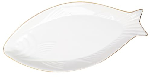 MAGICLULU Plato de Cerámica Forma de Pez Blanco 1 Pieza para Servir | Uso Diario y Pastelería, Fácil de Limpiar, Resistente al Calor, Estilo Nórdico