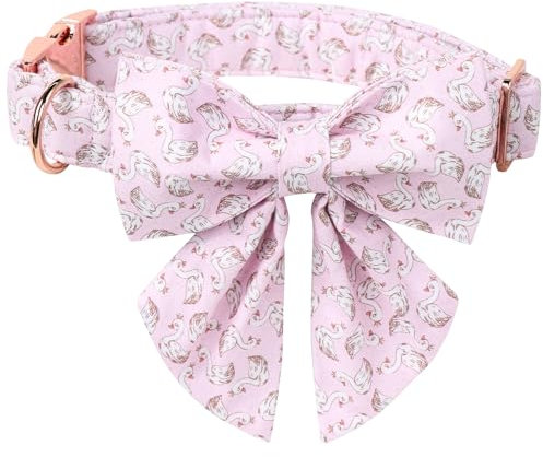 Lionet Paws Design Dogs Collar Cute Pink Sailor Bow Dog Collars for Girl Female Small Medium Dogs with Swan S