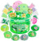 LAWOHO Slime Rana 300ml, Kit de Slime Verde Transparente para Niñas con 8 Paquetes de Complementos de Slime, Slime para Fiestas Infantiles Slime con Arcilla Cumpleaños Halloween Navidad Pascua Regalos