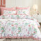 Freyamy Bettwäsche 155x220cm 2teilig Weiß Rosa Grün Blumen Rüschen Bettwäsche Floral Romantisch Mädchen Bettwaren-Sets 100% Microfaser Bettbezug mit Reißverschluss und Kissenbezug 80x80cm
