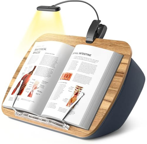 ERGONOV Sitzsack-Ständer mit 6500 K Leselicht, freihändiger Buchhalter, bequemer Schoßbuchständer zum Lesen im Bett, Schreibtisch oder Sofa, Buchablage aus Holz für Buchliebhaber, AAA-Batterie
